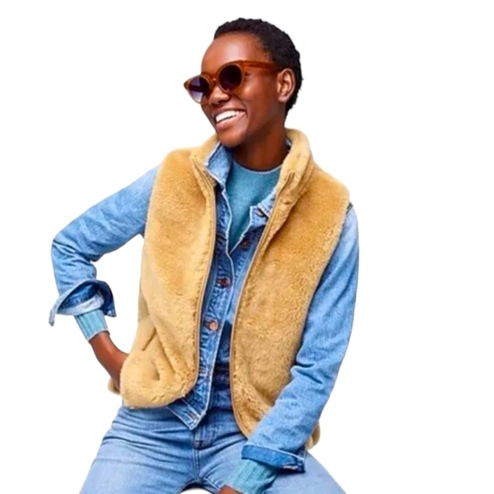 J. Crew Tan Faux Shearling Vest